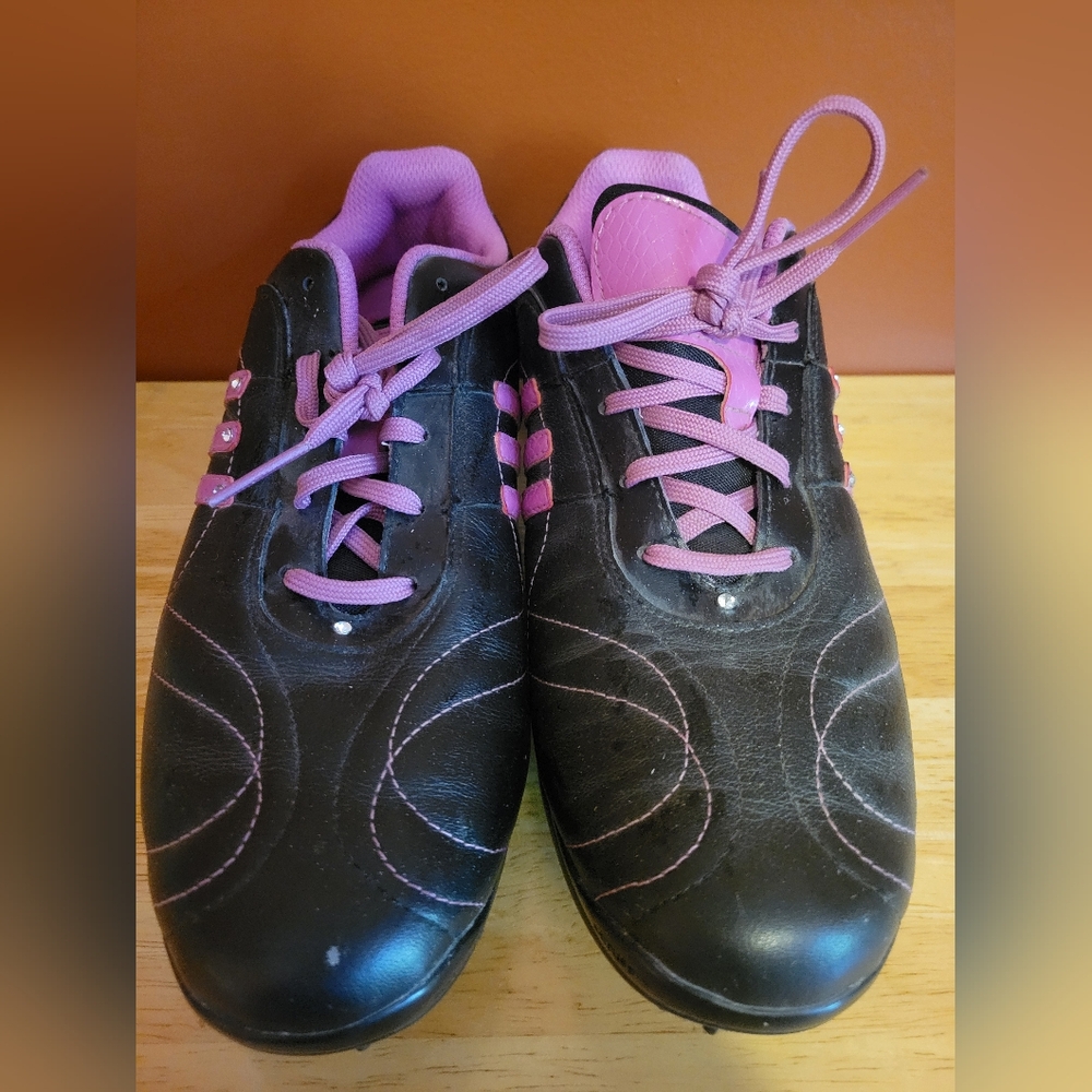 Women ADIDAS Golf Shoes- Black W/ Pink Trim, Size 8 (Tight)